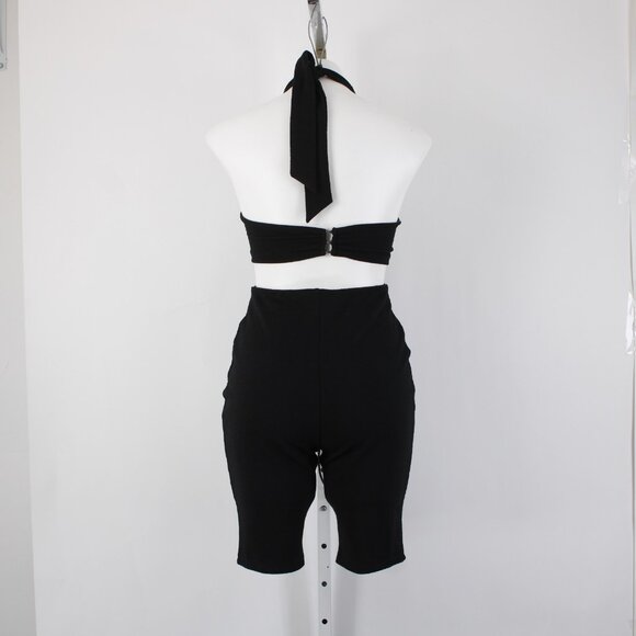 Maluma Romper NEW $90 Royalty Sz 4 Black Halter Open Sides Poly Rayon Romper - Picture 9 of 14